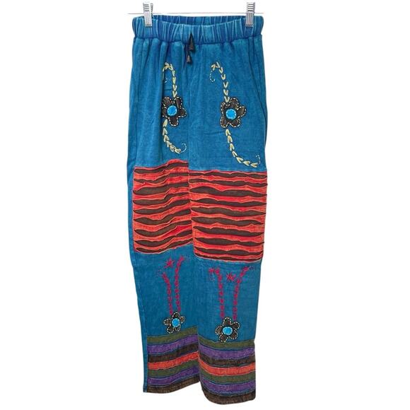 KPC 100% Cotton Embroidered 90's Y2K PatchworkPants, Boho Hippie Free Spirit, M - Picture 1 of 5